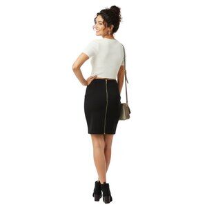 Urban Behavior Black Zipper Back Stretch Skirt With Ribbed Side Panels